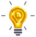 Golden light bulb icon. Bright idea logo