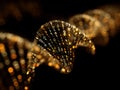 Golden light digital artwork, depicting merging DNA helix and binary code, rendered in white with gold and vibrant yelloworange Royalty Free Stock Photo