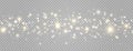 Golden light dust background. Christmas luxury banner. Glowing bokeh confetti. Gold and white magic particles border Royalty Free Stock Photo