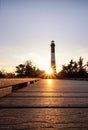 Brilliant sunset behind Fire Island Lighthouse - Long Island New York. Royalty Free Stock Photo