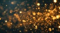 Golden light particles floating and sparkling against a dark background with shimmering bokeh effect creating a magical and Royalty Free Stock Photo