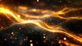 Golden light particles flowing creating abstract digital waves Royalty Free Stock Photo