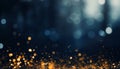 Golden light particles on navy blue abstract backgroundgold foil texturefestive holiday concept. Royalty Free Stock Photo