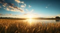 Golden Light: A Photorealistic Sunset Over A Calm Lake