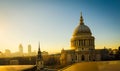 Golden light on the rooftops and dome of St. Paul`s Cathedral, L Royalty Free Stock Photo