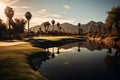 Golden Light Shines on Indian Wells Golf Resort, a Desert Oasis in Palm Springs. AI Royalty Free Stock Photo