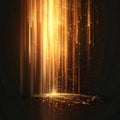 Golden Light Streaks Falling Downwards with Sparkles on Dark Background Royalty Free Stock Photo