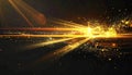 Golden light streaks and particles exploding in dark abstract space background explosion Royalty Free Stock Photo