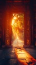 Does golden light stream through this ancient ornate temple gate, illuminating a mystical path Royalty Free Stock Photo