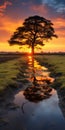 Golden Light: A Stunning Reflection In The Creek - Uhd Image