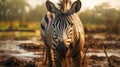 Golden Light Zebra: A Stunning Nature-based Portrait Royalty Free Stock Photo