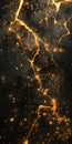 Golden lightning on dark background with sparkling particles