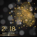 Golden lights abstract on black ambient blurred background. New Year 2018 concept Royalty Free Stock Photo