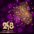 Golden lights abstract on purple ambient blurred background. New Year 2018 concept Royalty Free Stock Photo