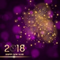 Golden lights abstract on purple ambient blurred background. New Year 2018 concept. Luxury design Royalty Free Stock Photo