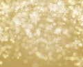 Golden lights decorated with white bokeh snowflake ans stars Christmas