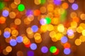 Golden lights holiday background. Abstract, bright multicolored background, blurry bokeh Royalty Free Stock Photo