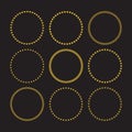 Golden like assorted signs empty circles border pattern emblems set design element on black