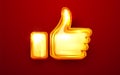 Golden like icon. Thumbs up approve symbol.