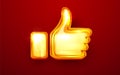 Golden like icon. Thumbs up approve symbol