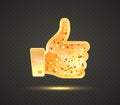 Golden like sign. Hand with finger up social media vector symbol. Social community isolated icon on dark background