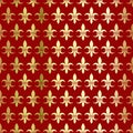 Golden lily on a red background. Seamless pattern