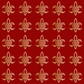 Golden lily on a red background. Seamless pattern
