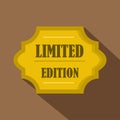 Golden limited edition label icon, flat style Royalty Free Stock Photo