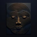 Golden-lined Abstract Face Carving: Zen-inspired Vray Tracing Art
