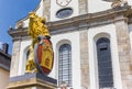 Golden lion and city weapon at the market square of Hachenburg Royalty Free Stock Photo