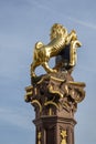 The golden Lion at the market fountain in Wiesbaden is the sign for county Hesse