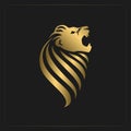 Golden Lion. Roaring Head of Wild Beast with Wavy Mane. Creative Logo with Royal Character. Isolated Painted Animal Emblem. Luxury Royalty Free Stock Photo