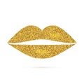 Golden lips isolated on white background. Shiny gold glitter lip icon. Woman s mouth. Glamour fashion vector illustration