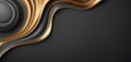 Golden Liquid Abstract Art in Dark Gray Bucket luxury themed wide banner with copy space area