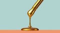 Golden liquid drips from a shiny metal surface creating a smooth puddle, AI Generated Royalty Free Stock Photo