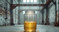 Golden Liquid in Glass Jar in Industrial Setting Royalty Free Stock Photo