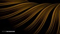 Golden liquid smooth waves on black background with lens flare. Geometric abstract Bright glowing Vector design. Royalty Free Stock Photo