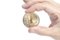 Golden Litecoin holding hand