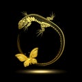 Golden Lizard with a Butterfly Royalty Free Stock Photo