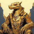 Anthropomorphic Gold Crocodile God - Detailed Comic Book Art