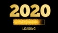 2020 Golden Loading Bar showing progress almost reaching new year. Golden glitter and loading panel on black background. Royalty Free Stock Photo