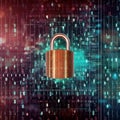A golden lock is displayed on a colorful background of binary code Royalty Free Stock Photo