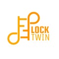 golden key lock twin logo design illustration