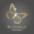 Golden logo. Golden butterfly silhouette. company logo