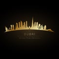 Golden logo Dubai UAE city skyline. Royalty Free Stock Photo