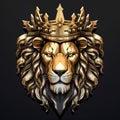 golden logo of a lion with crown on black background generative AI Royalty Free Stock Photo