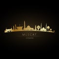 Golden logo Muscat city skyline.