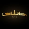 Golden logo Tunis city skyline.