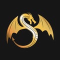 Golden logo of Winged Dragon. Vector Illustration. Royalty Free Stock Photo