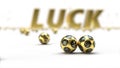 Golden lottery balls with `luck` text on background.